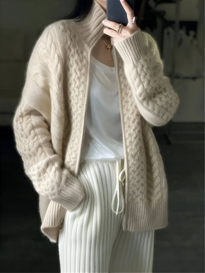Women’s Thick Turtleneck Cashmere Knit Cardigan – Loose Winter Wool Sweater Jacket