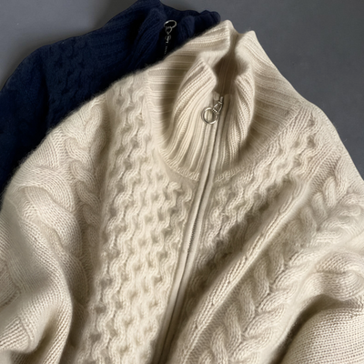 Women’s Thick Turtleneck Cashmere Knit Cardigan – Loose Winter Wool Sweater Jacket