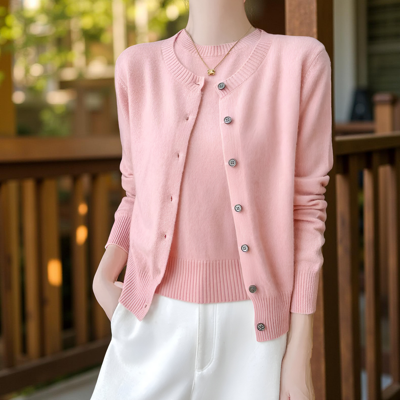 Women’s Two-Piece Set 100% Merino Wool O-Neck Cardigan & Short Sleeve Pullover Knit Top