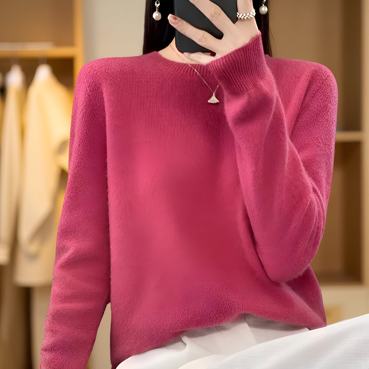 Women’s 100% Merino Wool Sweater – Soft O-Neck Knit Pullover