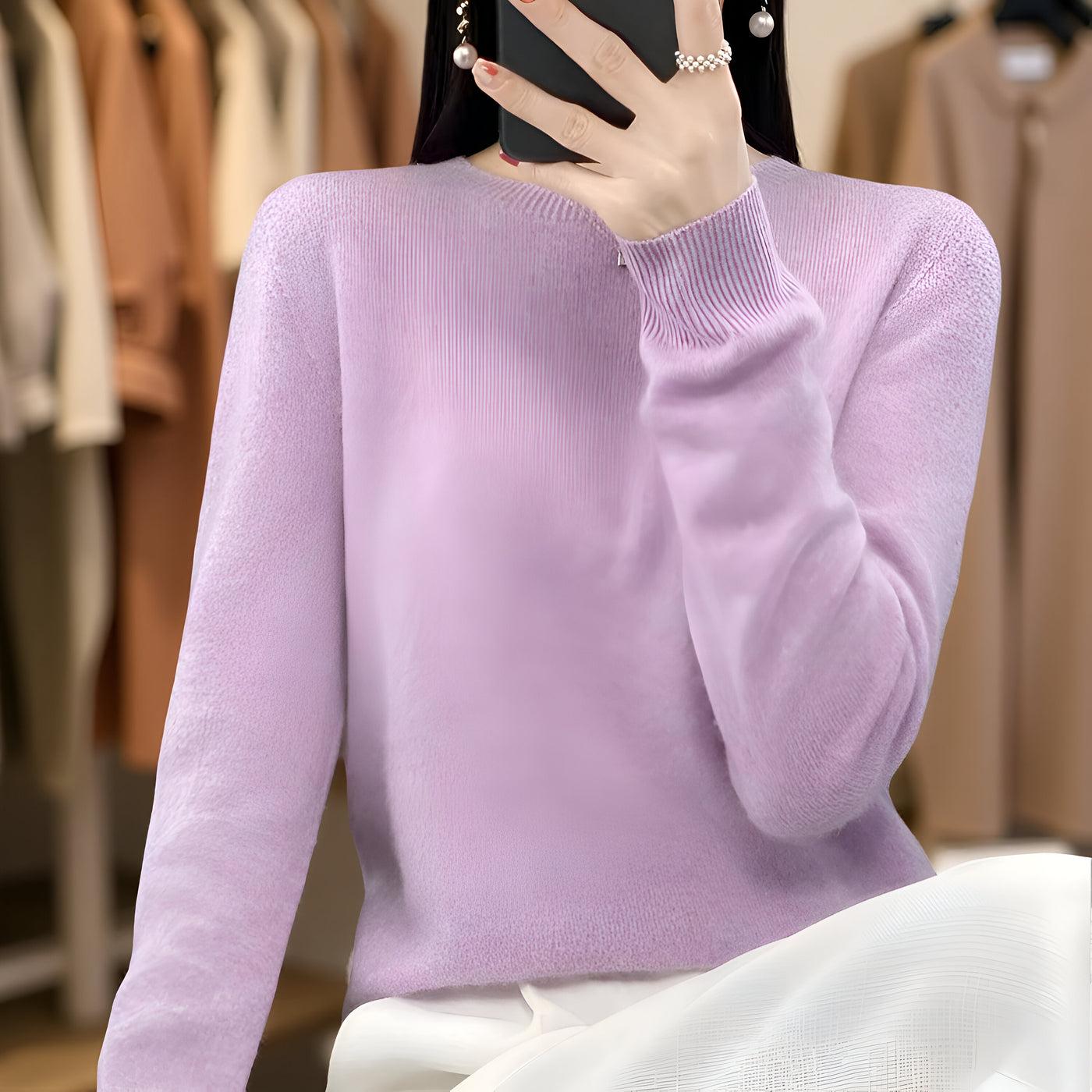 Women’s 100% Merino Wool Sweater – Soft O-Neck Knit Pullover