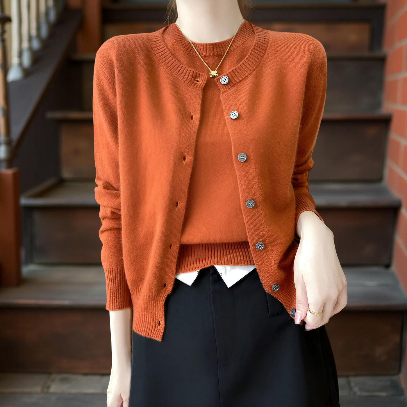 Women’s Two-Piece Set 100% Merino Wool O-Neck Cardigan & Short Sleeve Pullover Knit Top