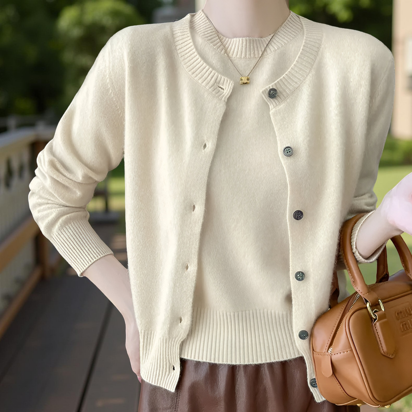 Women’s Two-Piece Set 100% Merino Wool O-Neck Cardigan & Short Sleeve Pullover Knit Top