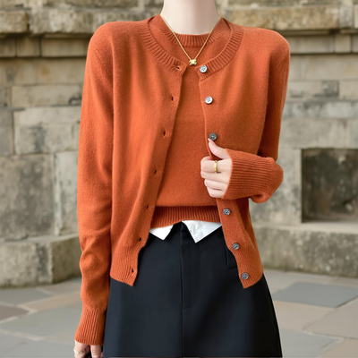 Women’s Two-Piece Set 100% Merino Wool O-Neck Cardigan & Short Sleeve Pullover Knit Top