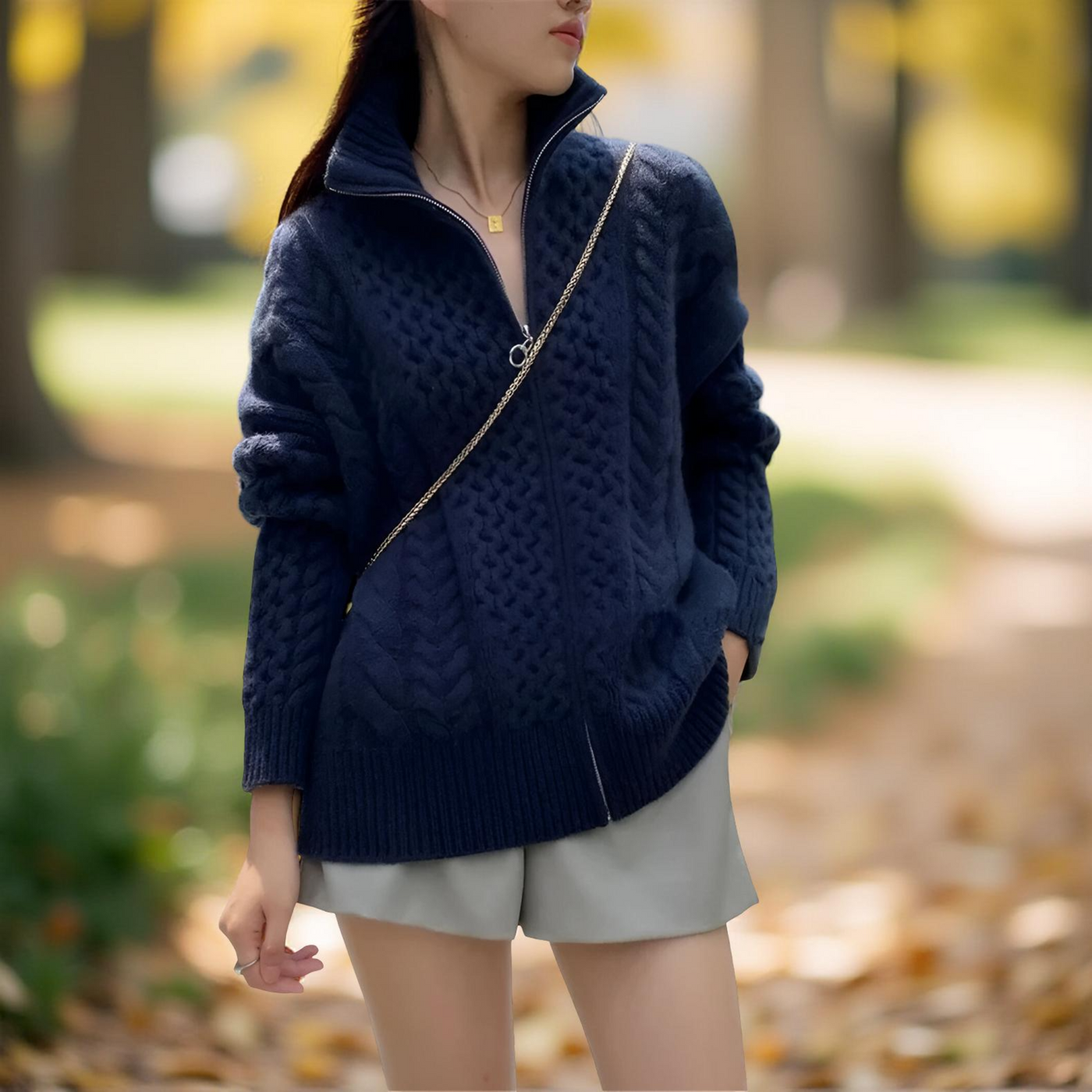 Women’s Thick Turtleneck Cashmere Knit Cardigan – Loose Winter Wool Sweater Jacket