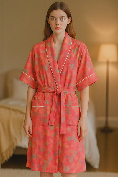 Printed Cotton Bathrobe – Summer Short Sleeve Unisex Robe