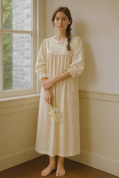 Embroidered Victorian Night Dress – Loose Fit Cotton Sleepwear for Women