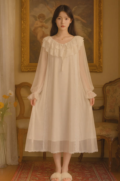 Lolita Princess Nightgown – White Lace Vintage Fairy Sleepwear