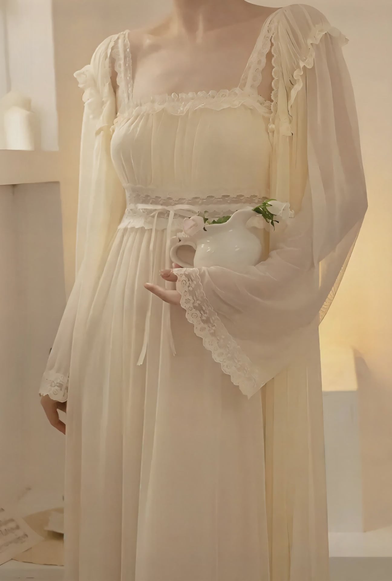 Plus Size Satin Robe Set – 2PCS Lace Trim Nightdress