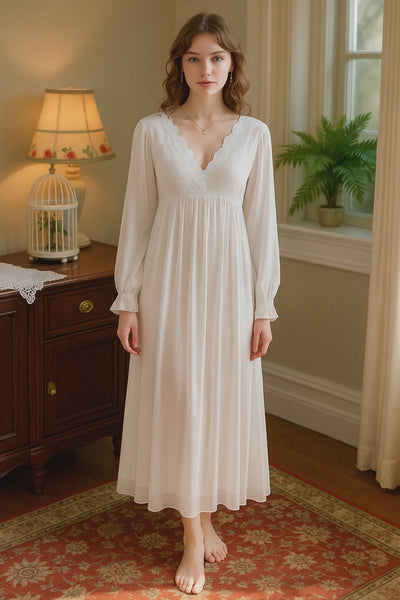 Victorian White Lace Nightgown – Cotton Long Princess Sleepwear