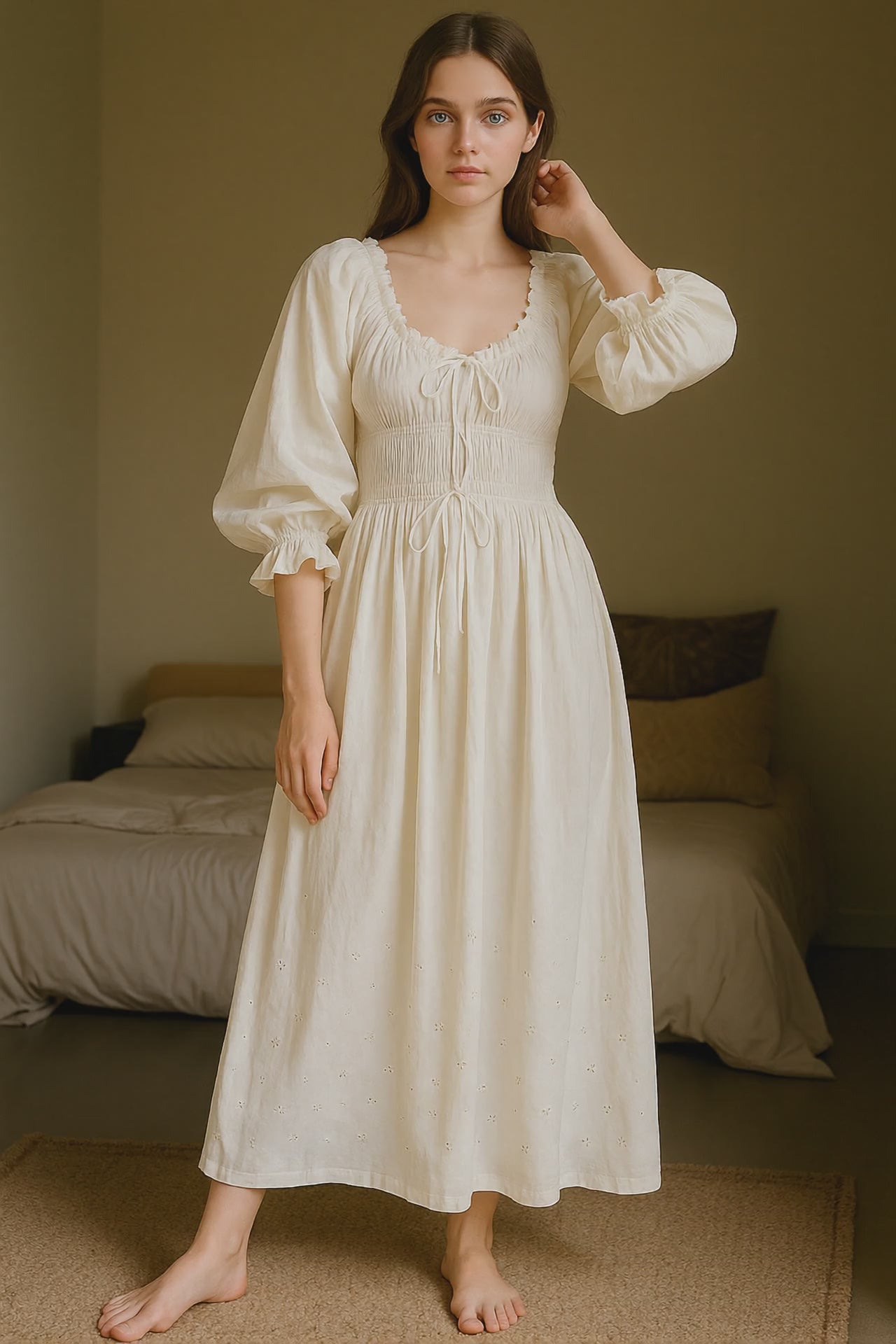 Sexy Pure Cotton Princess Night Dress – Victorian Long Robe Nightwear for Women