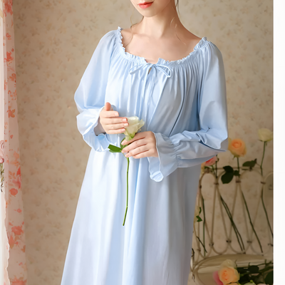 Victorian Cotton Lace Nightgown – Summer Long Robe Sleepwear