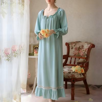 Victorian Cotton Lace Nightgown – Summer Long Robe Sleepwear