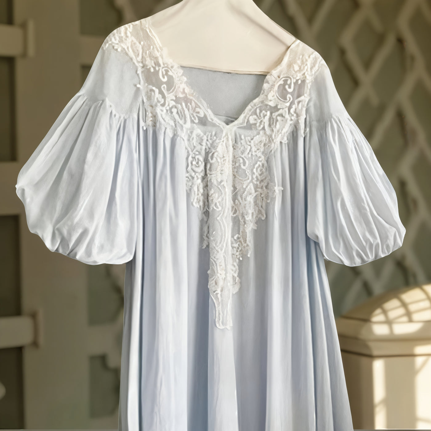 Summer Fairy Princess Sleepwear – White Blue Victorian Cotton Night Dress for Women
