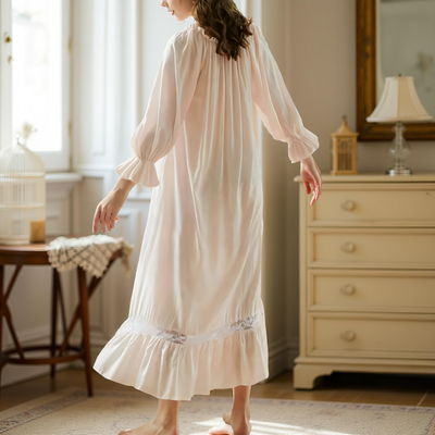 Victorian Cotton Lace Nightgown – Summer Long Robe Sleepwear