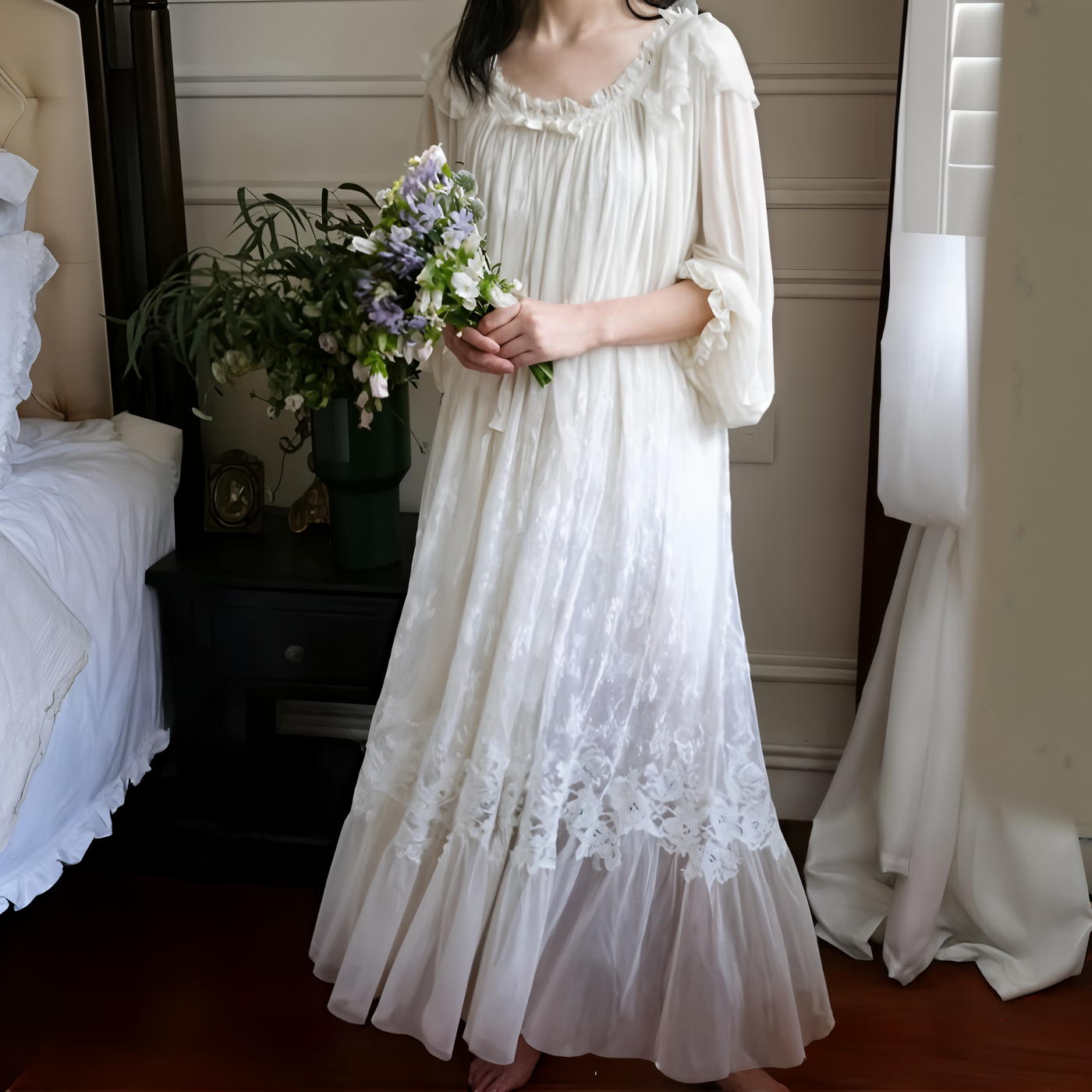 Princess Style Fairy White Lace Peignoir – Sexy Nightgown & Sleepwear for Women