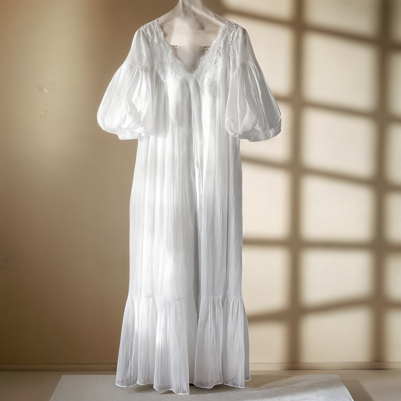 Summer Fairy Princess Sleepwear – White Blue Victorian Cotton Night Dress for Women