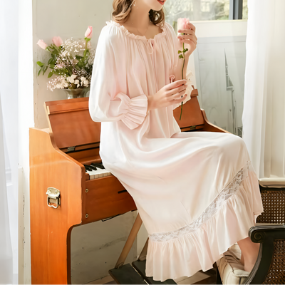 Victorian Cotton Lace Nightgown – Summer Long Robe Sleepwear
