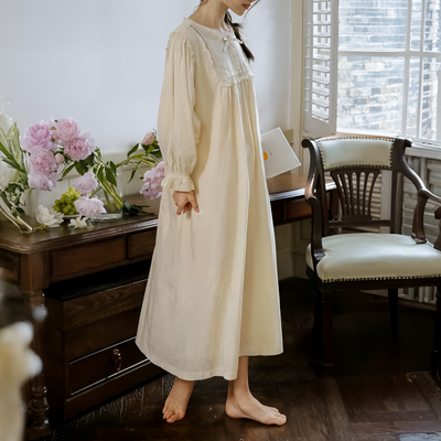 Embroidered Victorian Night Dress – Loose Fit Cotton Sleepwear for Women