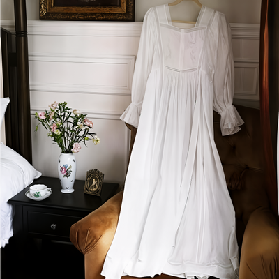 Vintage Embroidered Cotton Nightgown – Victorian Long Princess Sleepwear for Women