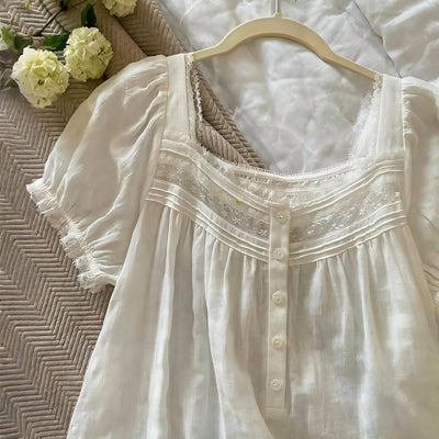 Princess Sleepwear for Women – Pure Cotton White Peignoir Victorian Long Night Dress