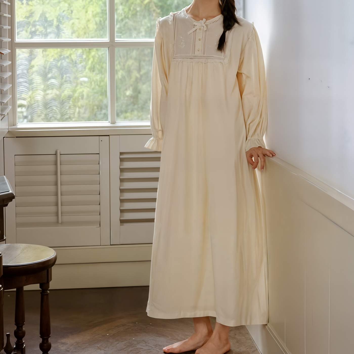 Embroidered Victorian Night Dress – Loose Fit Cotton Sleepwear for Women