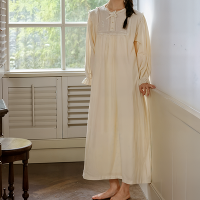 Embroidered Victorian Night Dress – Loose Fit Cotton Sleepwear for Women