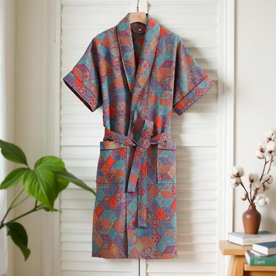Women’s coral floral print cotton robe with belt and front pockets – Velourine Attire loungewear