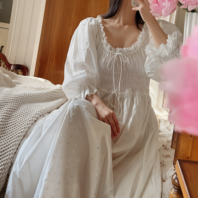 Sexy Pure Cotton Princess Night Dress – Victorian Long Robe Nightwear for Women