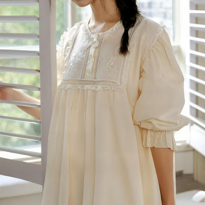 Embroidered Victorian Night Dress – Loose Fit Cotton Sleepwear for Women