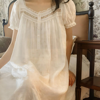 Princess Sleepwear for Women – Pure Cotton White Peignoir Victorian Long Night Dress