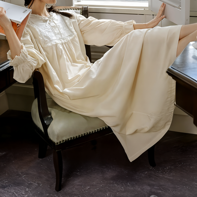 Embroidered Victorian Night Dress – Loose Fit Cotton Sleepwear for Women