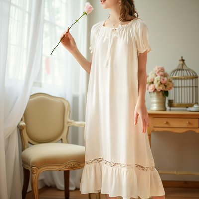 Victorian Cotton Lace Nightgown – Summer Long Robe Sleepwear