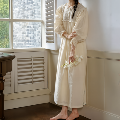 Embroidered Victorian Night Dress – Loose Fit Cotton Sleepwear for Women