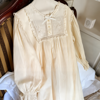 Embroidered Victorian Night Dress – Loose Fit Cotton Sleepwear for Women