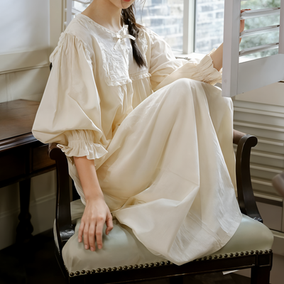 Embroidered Victorian Night Dress – Loose Fit Cotton Sleepwear for Women