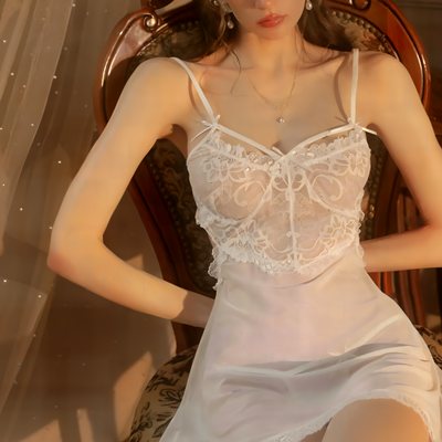 Women’s Fairy Ice Silk Robe Set – Sexy V-Neck Lace Lingerie Nightwear & Sleepwear