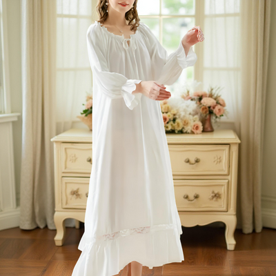 Victorian Cotton Lace Nightgown – Summer Long Robe Sleepwear