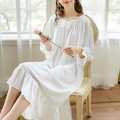 Victorian Cotton Lace Nightgown – Summer Long Robe Sleepwear