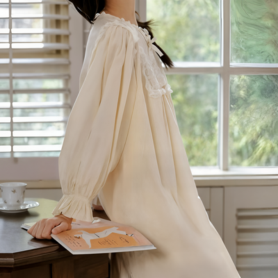 Embroidered Victorian Night Dress – Loose Fit Cotton Sleepwear for Women